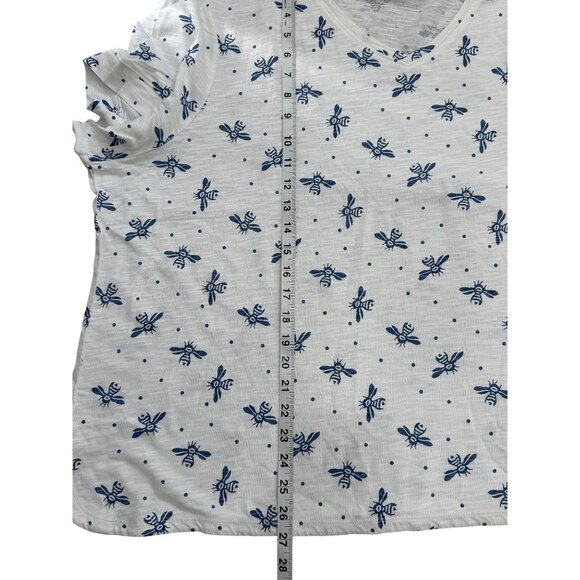 Coldwater Creek Bee Print Top Short Sleeve River Blue White Womens Size 3X NEW - Picture 7 of 9